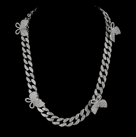Iced-Out Butterfly Cuban Link Necklace
