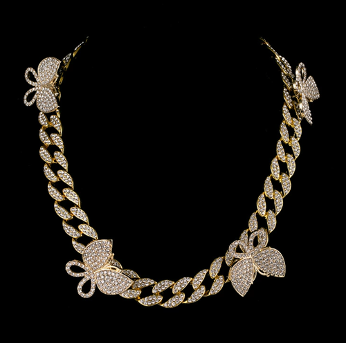 Iced-Out Butterfly Cuban Link Necklace