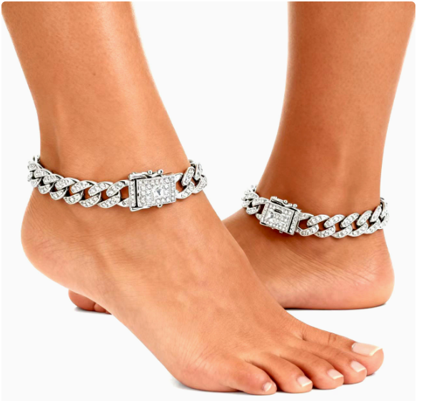 13mm full-diamond Cuban-style ankle chain