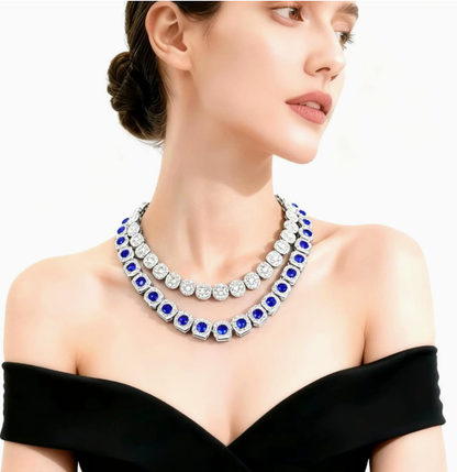 Blue Sapphire Iced Cuban Chain Necklace
