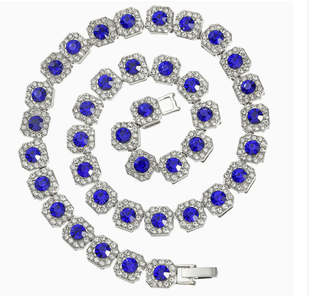 Blue Sapphire Iced Cuban Chain Necklace