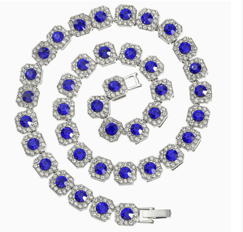 Blue Sapphire Iced Cuban Chain Necklace