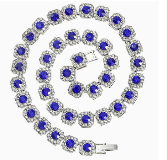 Blue Sapphire Iced Cuban Chain Necklace
